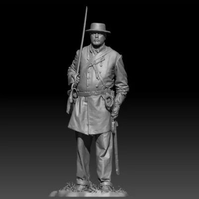 Confederate officer with saber in hand