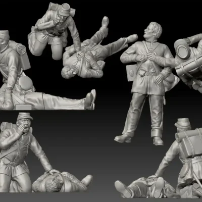 Union soldier shouting for help for fallen friend