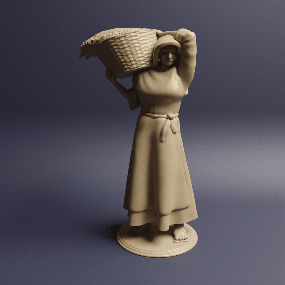 Ancient woman carrying wheat in basket