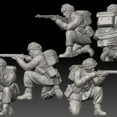 British Paratrooper WW2 crouching aiming