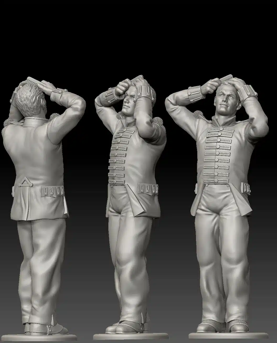 British Napoleonic soldier, at camp rest, combing hair