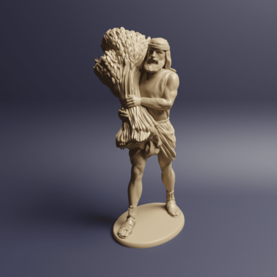 Ancient field worker, farmer, carrying bundle of wheat