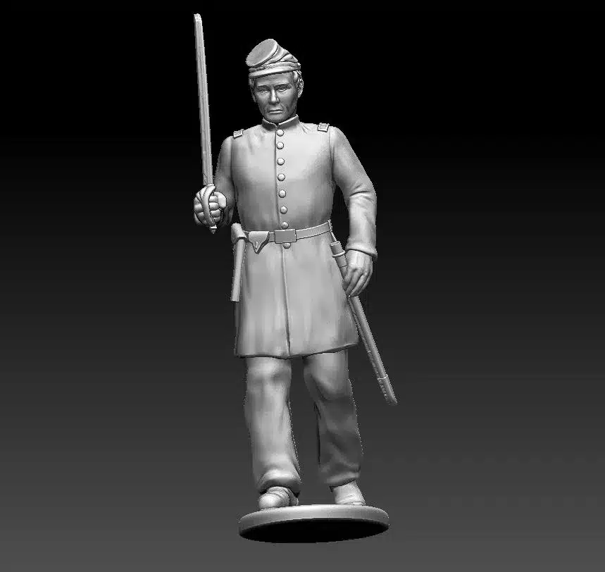 Officer advancing, in forage cap