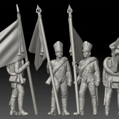 Prussian line infantry 1815 standard bearer standing, flag cloth