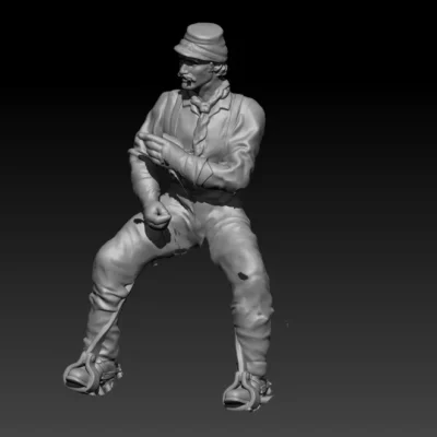 Rider smoking and pointing, in kepi