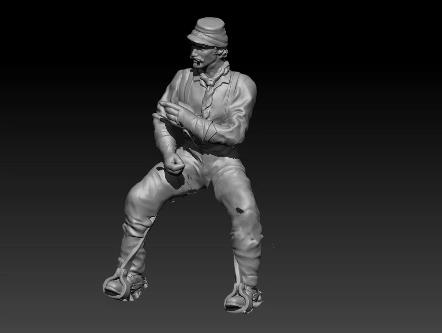 Rider smoking and pointing, in kepi