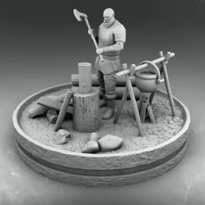 Viking Chopping wood Cooking