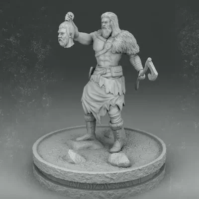 Viking holding up severed head