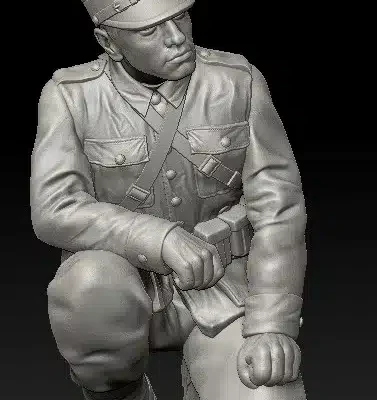 Polish WW2 officer Kneeing looking around