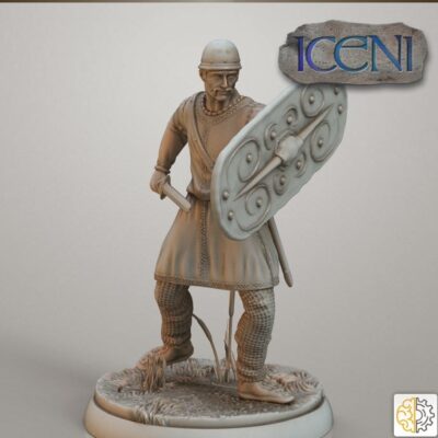 Celtic Iceni Warrior in helmet attacking with sword