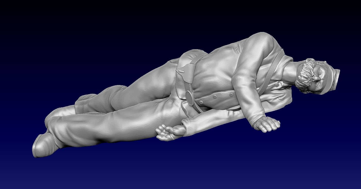 Wounded on side, forage cap, beard