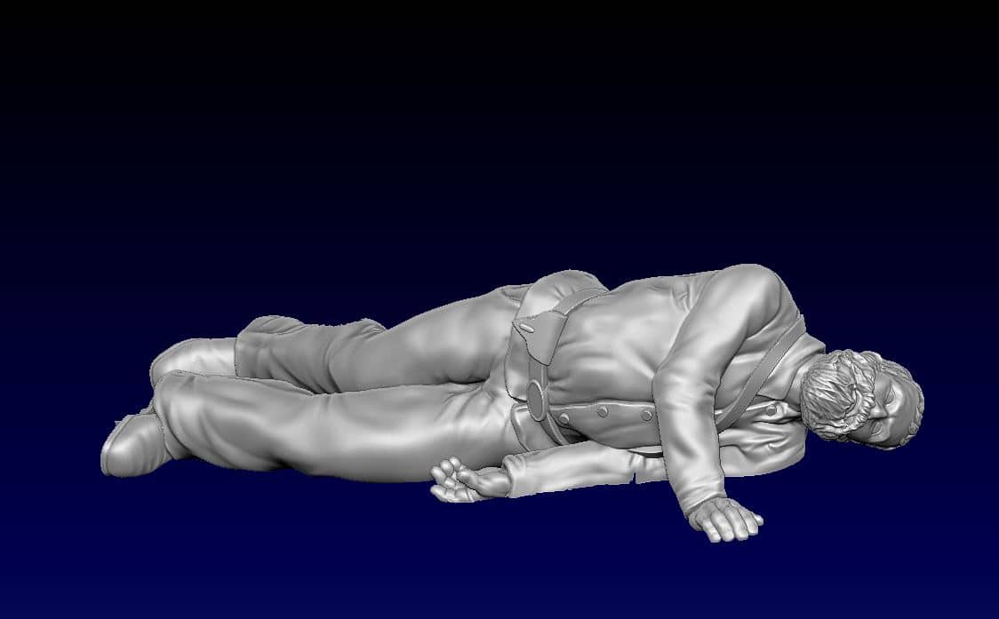 Wounded, with large beard, no hat