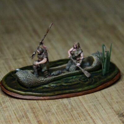 Neanderthal Fishing couple in boat