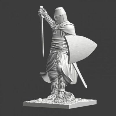 Medieval Crusader Knight praying with sword