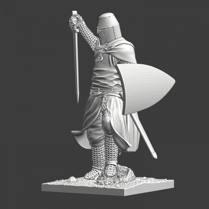 Medieval Crusader Knight praying with sword