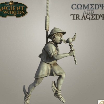 Greek Actor playing Hermes suspended on rope