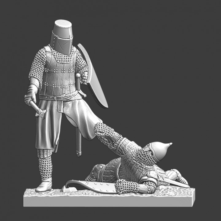 Stay Down - Medieval Crusader Knight stepping on wounded Rus warrior