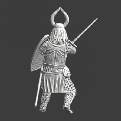 Medieval Knight with crested horned helmet