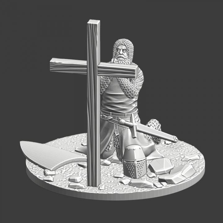Medieval crusader knight praying