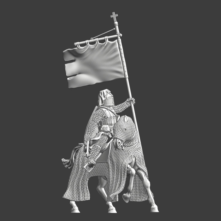 Medieval mounted Hospitaller Knight with banner