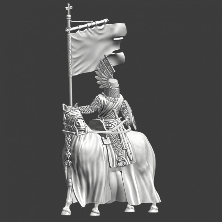 Medieval Winged Knight - Mounted with banner