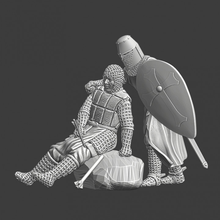 Medieval diorama - Wounded knight and his sergeant