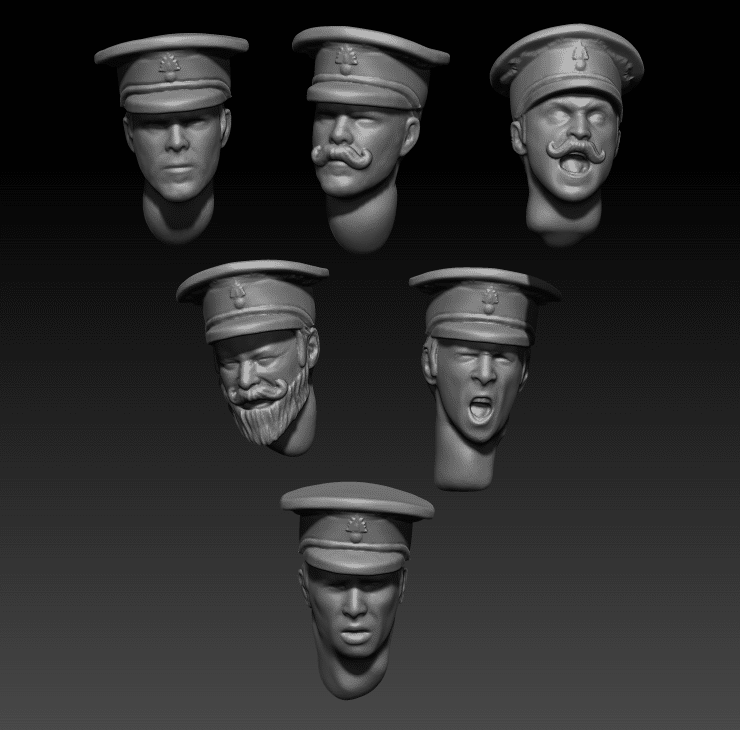 WW1 UK assortment of 6 officer heads