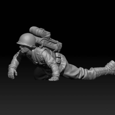 American GI soldier D-day crawling low