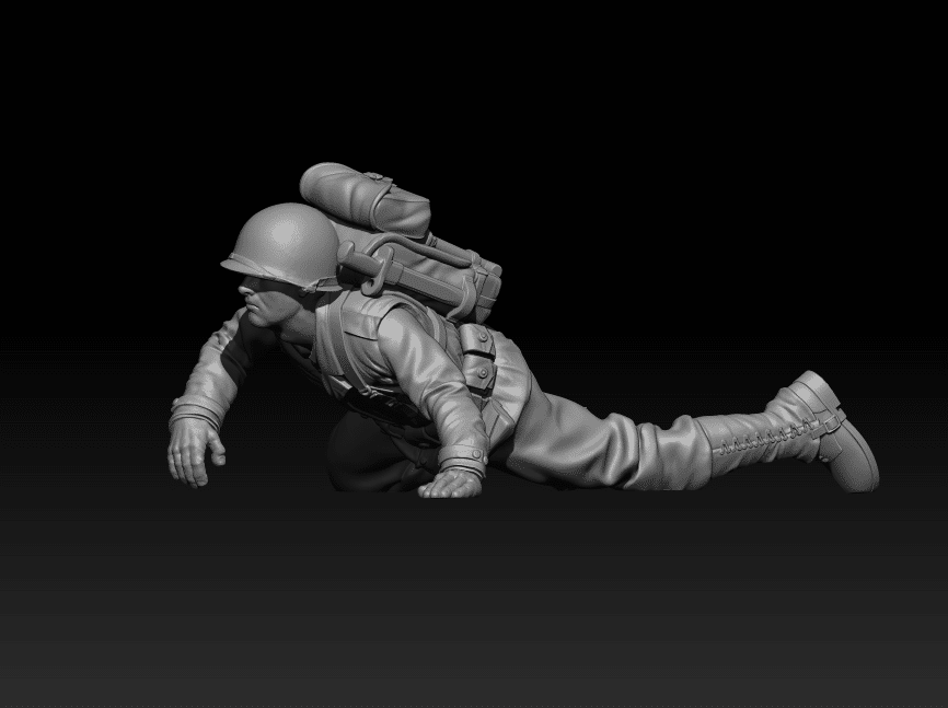 American GI soldier D-day crawling low