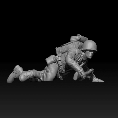 American GI soldier D-day crawling looking right