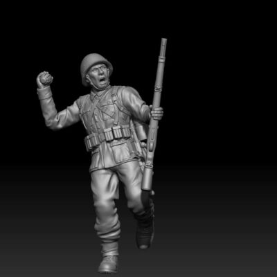 Polish WW2 soldier running throwing grenade