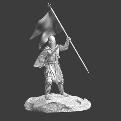 Medieval diorama - Knight with banner on rock - NCM