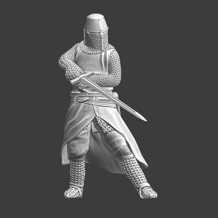 Medieval Knight in defensive sword pose