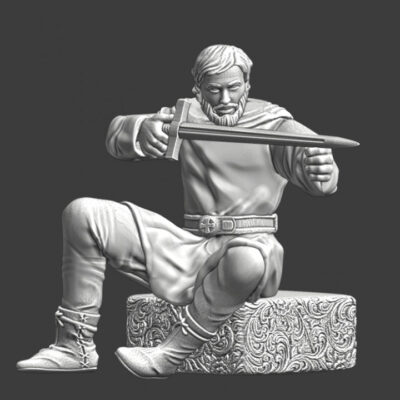 Medieval Squire preparing his lords sword