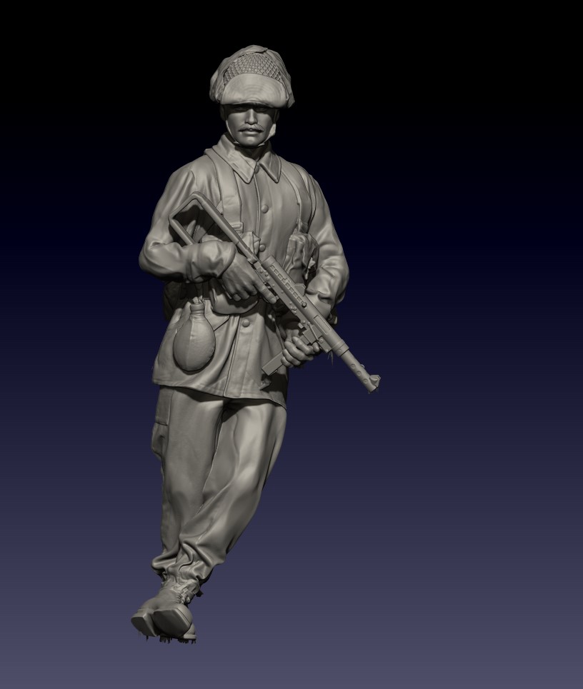 Swedish M59 soldier standing leaning V2 with net