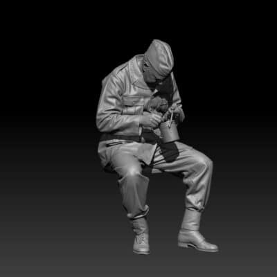 Swedish M39 soldier sitting and eating