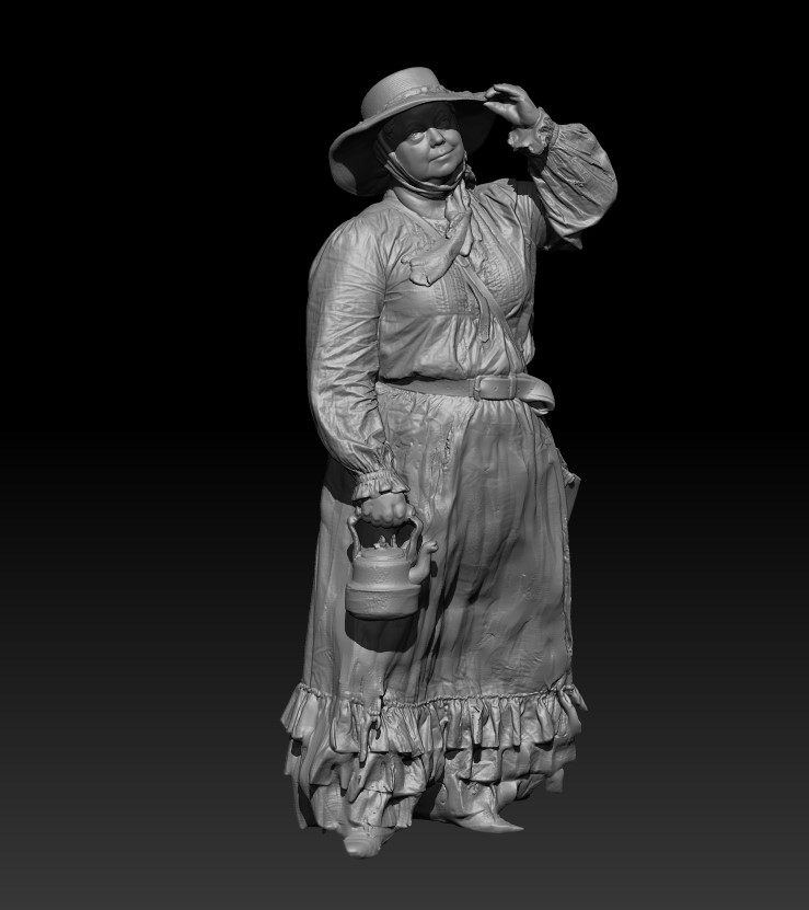 Western Lady with teapot, wind blowing
