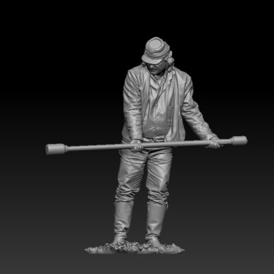 Artillery man loading with ramrod, Civil War