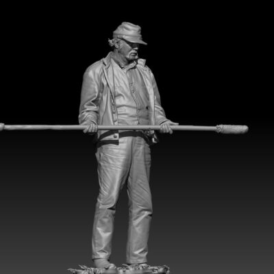 Artillery man cleaning with ramrod, Civil War