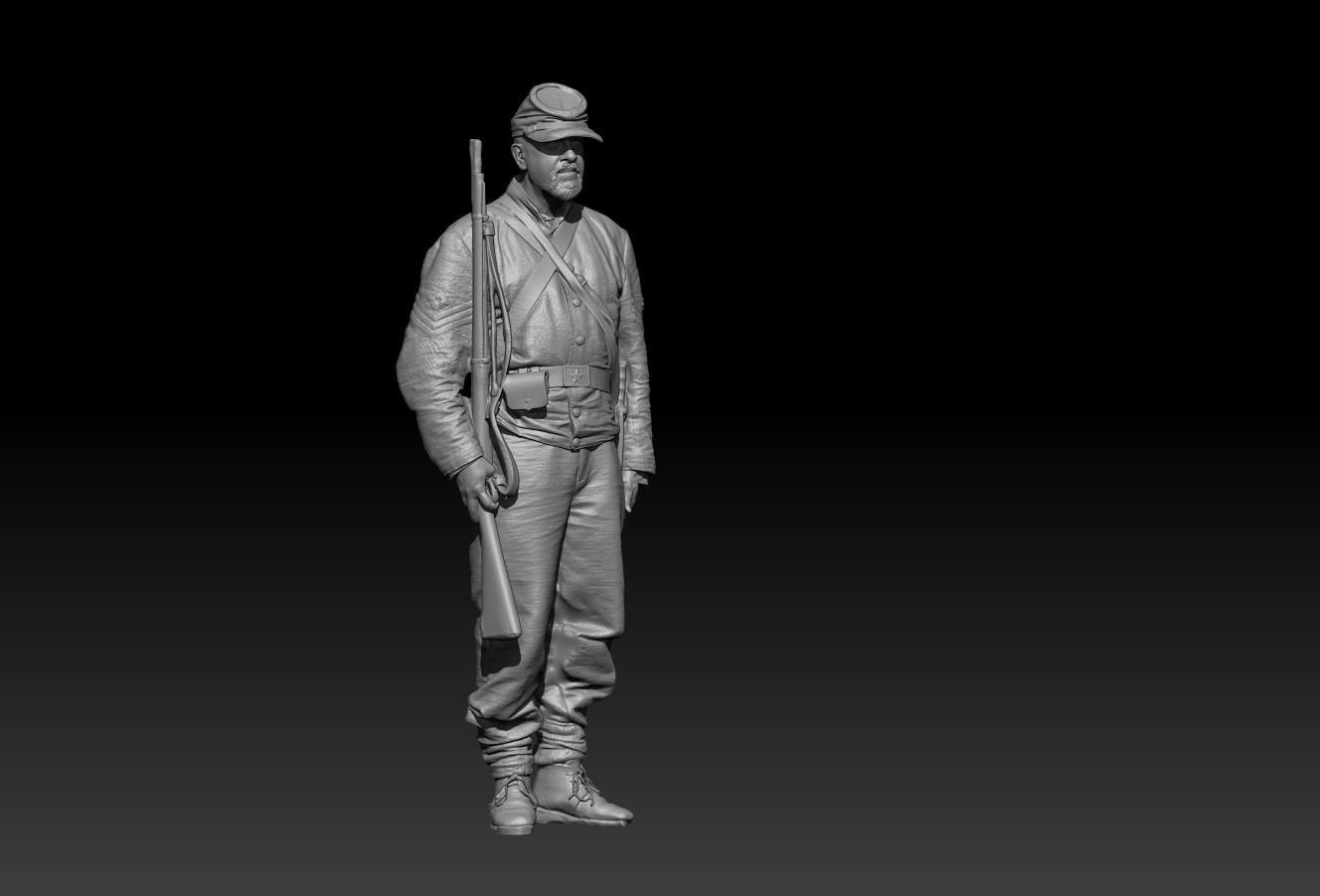 Confederate First sergeant standing at Attention, Shoulder Arms
