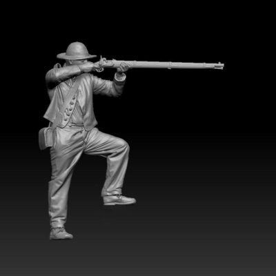 Civil war soldier standing on rock firering