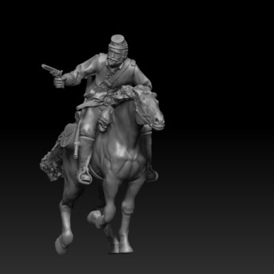 Cavalry soldier in action firing pistol right