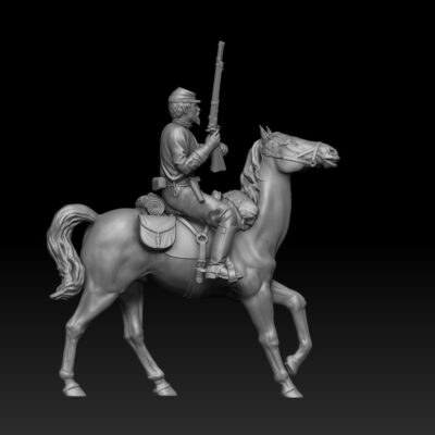 Cavalry soldier with Springfield Carbine halting horse