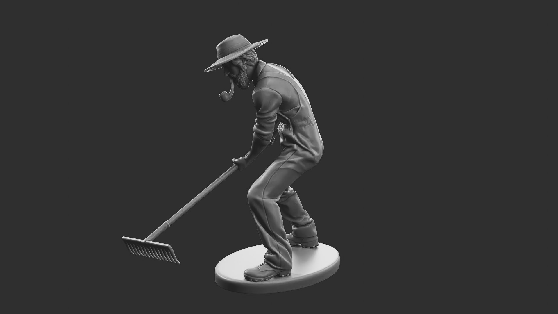 Farmer raking and tending