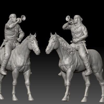 Native American scout sounding trumpet