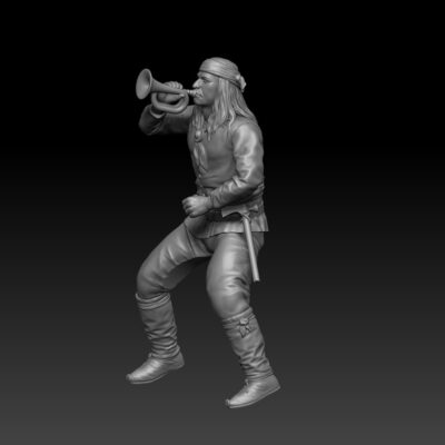 Native American scout rider sounding trumpet