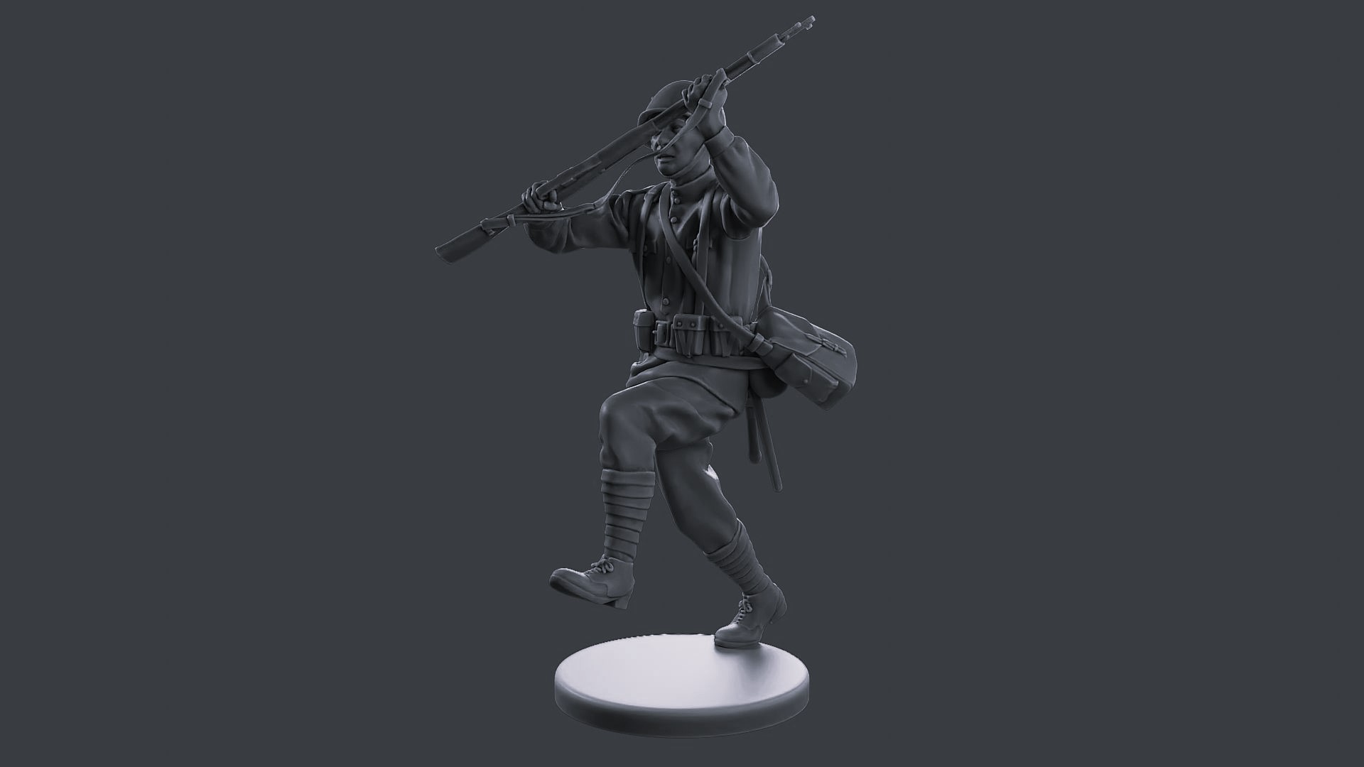 Soviet soldier jumping with rifle WW2