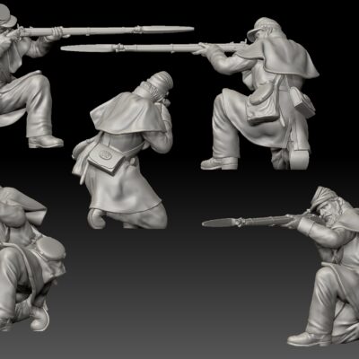 Winter Union Infantry in greatcoat crouched, aiming