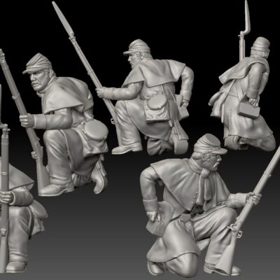 Winter Union Infantry in greatcoat crouched, loading