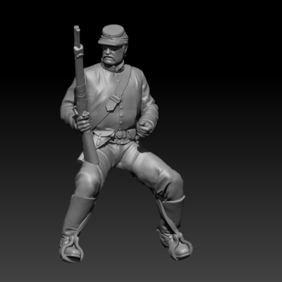 Cavalry soldier resting carbine on thigh, looking right